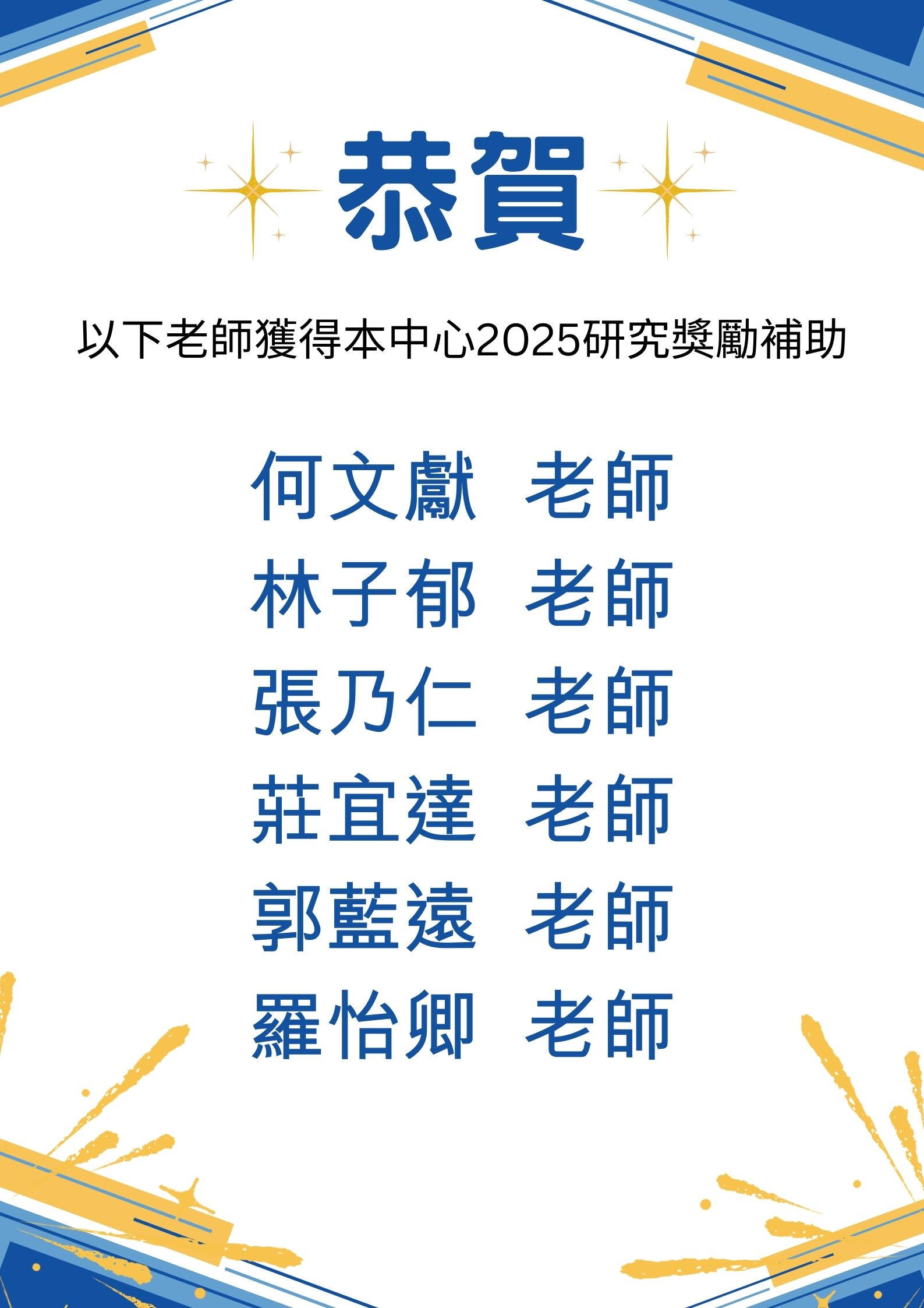 2025研究獎勵補助名單